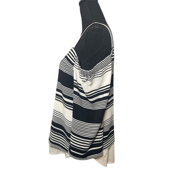 Ny Collection tunic top striped black and white strappy nautical preppy layered - Picture 3 of 7